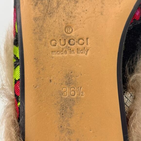 Gucci Tapestry Brocade Fur Lined Princetown Mules Slip On Flats 36.5 - Picture 7 of 7